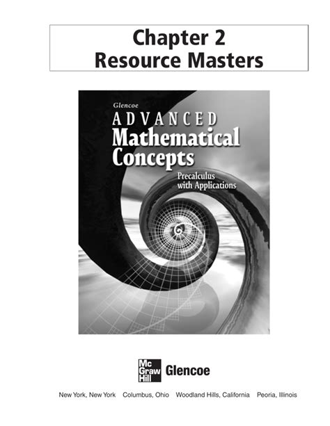 Mathematics Teacher, Masters in Science. . Glencoe precalculus chapter 2 resource masters pdf